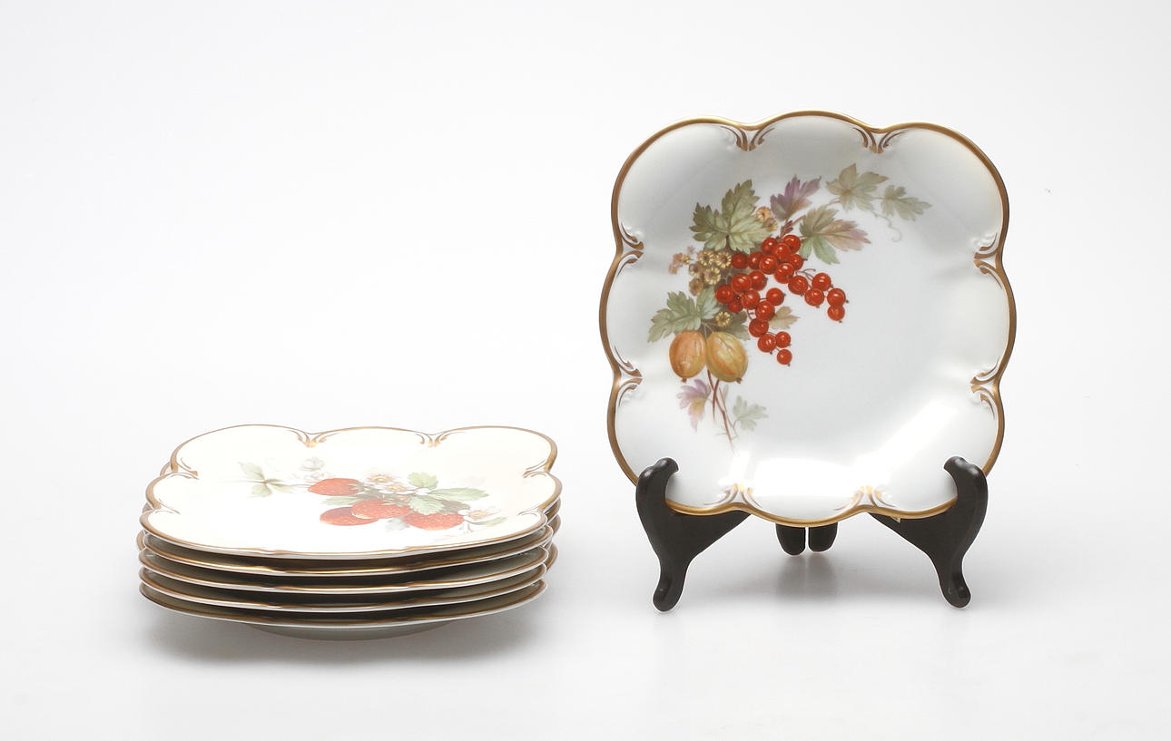 FRUKTASSIETTER, 6 st, porslin, Hackefors.