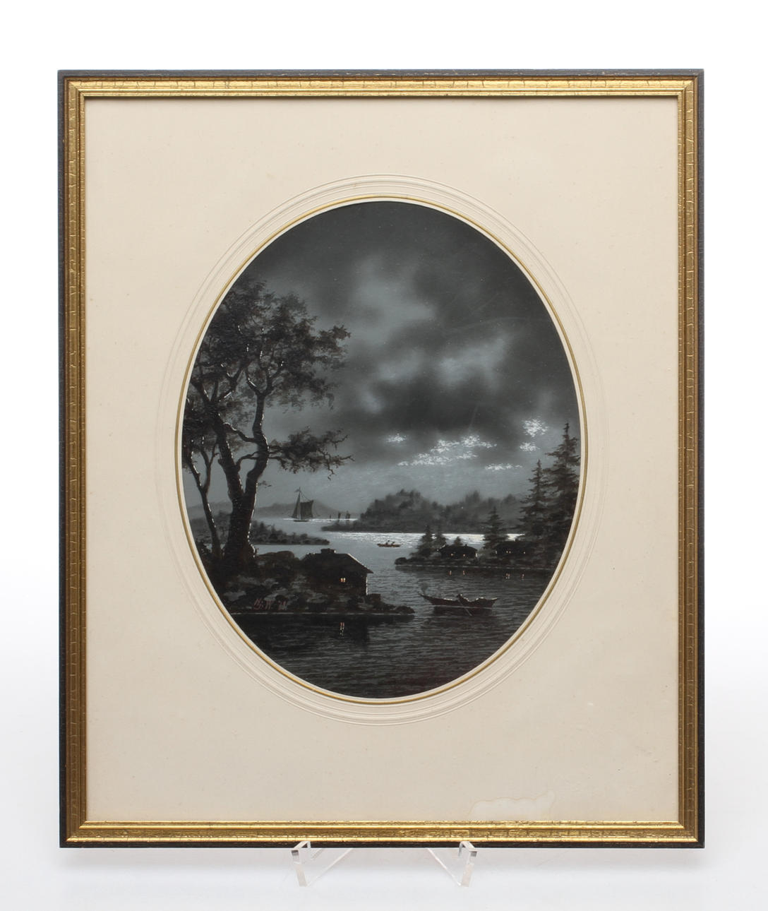 HJALMAR WESTERBERG. Månskenslandskap, blandteknik, monogramsignerad och daterad -79.