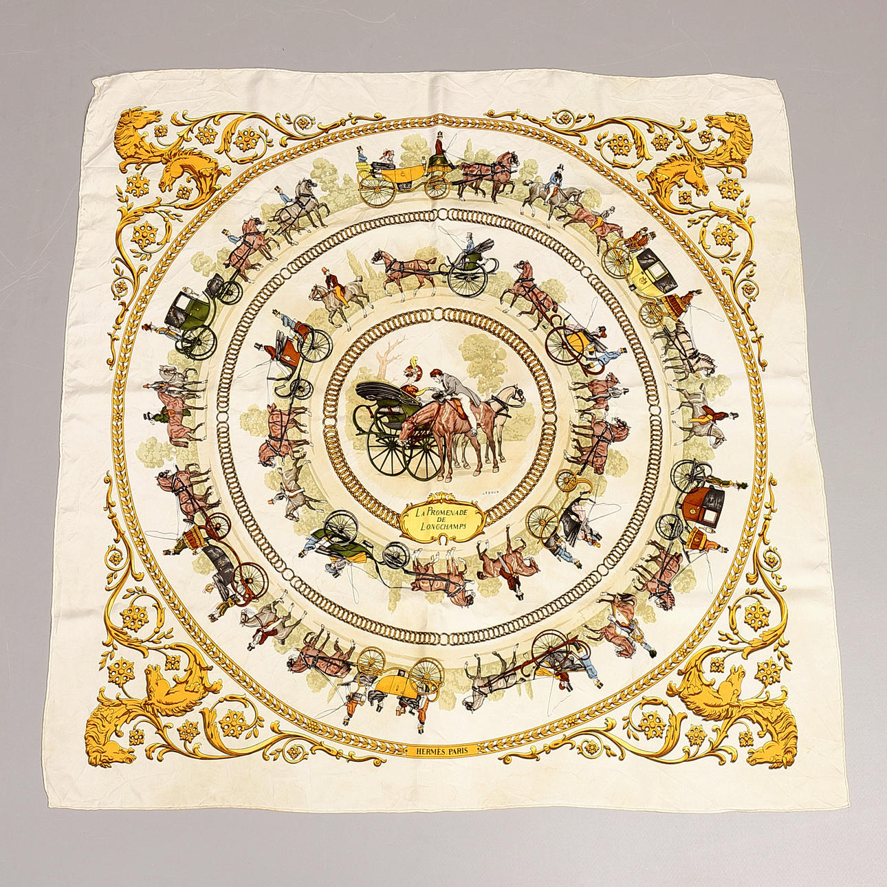 HERMÉS, scarf, "La Promenade de Longchamps".