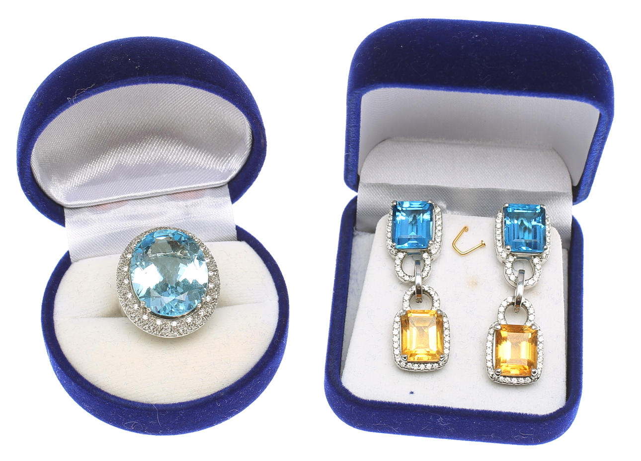 ÖRHÄNGEN, ett par, silver med stenar SILVERRING med topas.