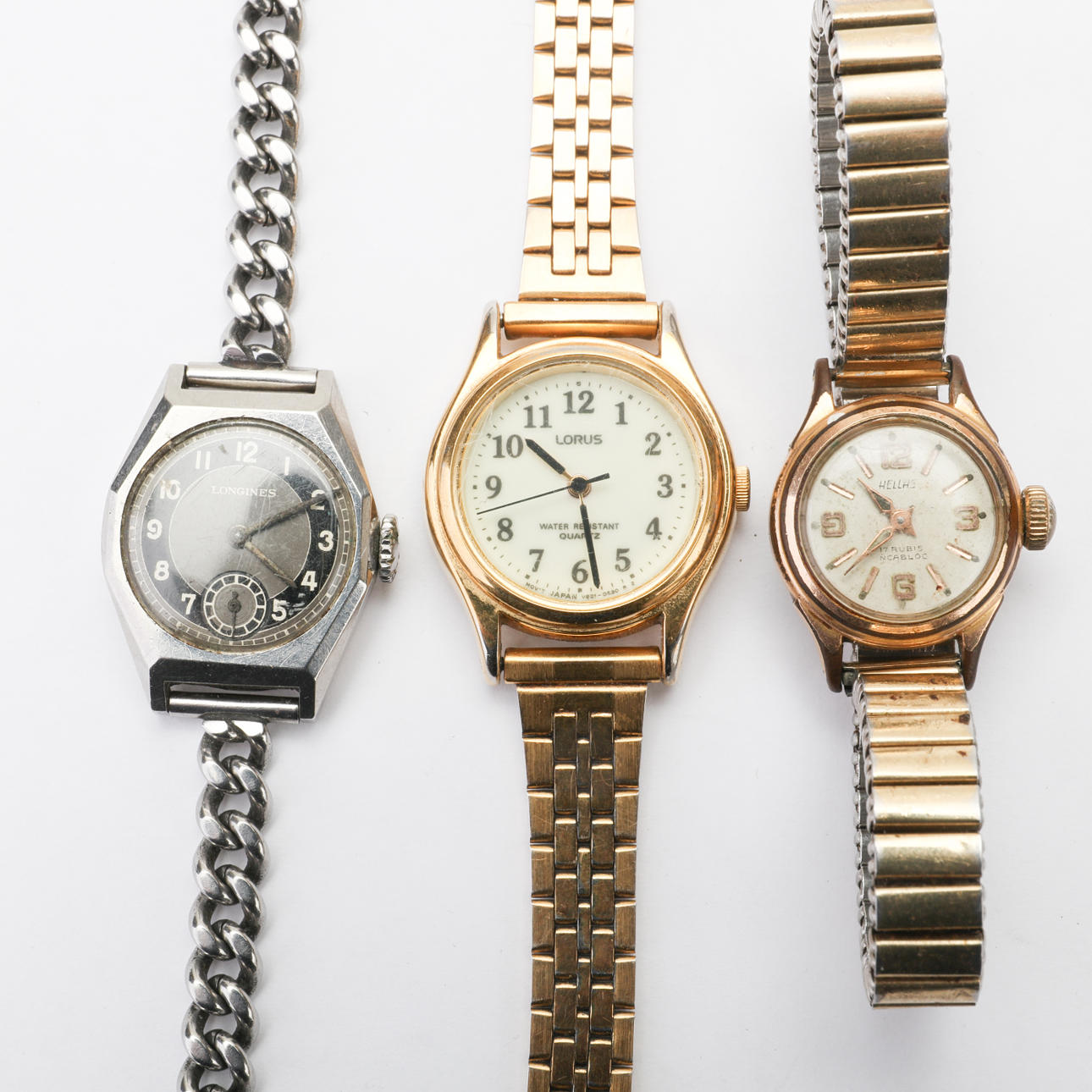 BRACELET WATCH, 3 pcs, ladies, Lorus, Hellas, Longines.