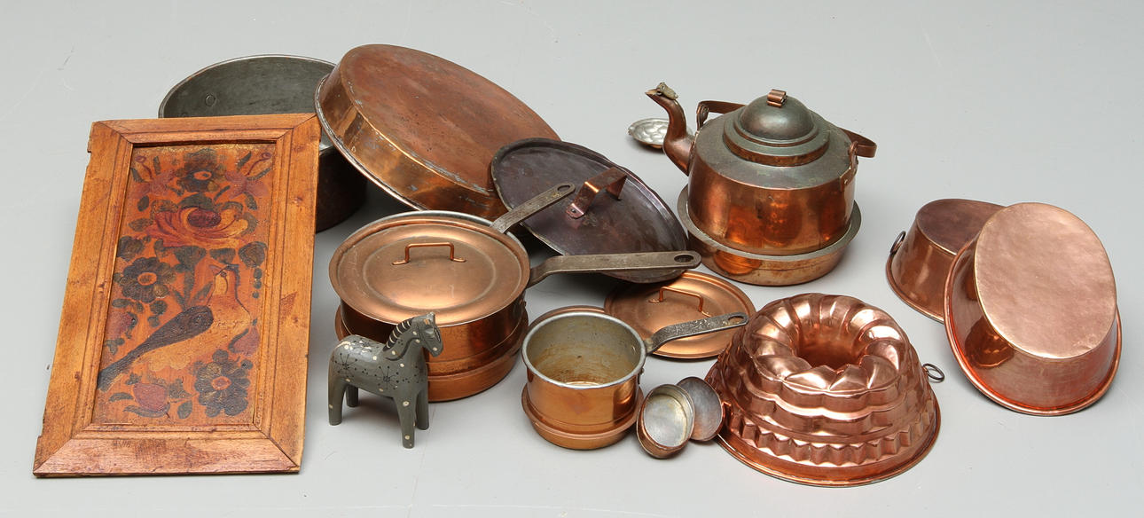 PARTI DIVERSE, mestadels föremål i koppar. 18/1900-tal.