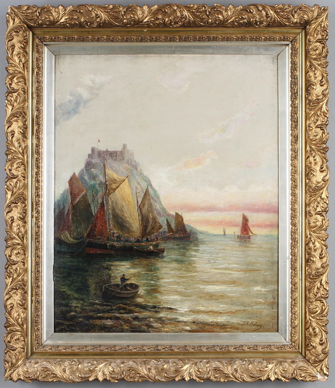 BERNARD BENEDICT HEMY. Troligen Bamburgh Castle, olja på duk, signerad.