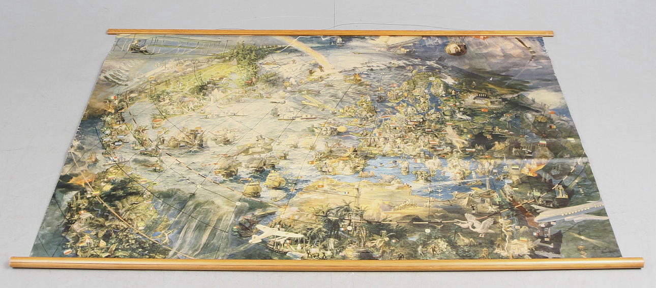 VÄRLDSKARTA, Efter Olivier Neerland 1949, Bengtsons Litografiska.