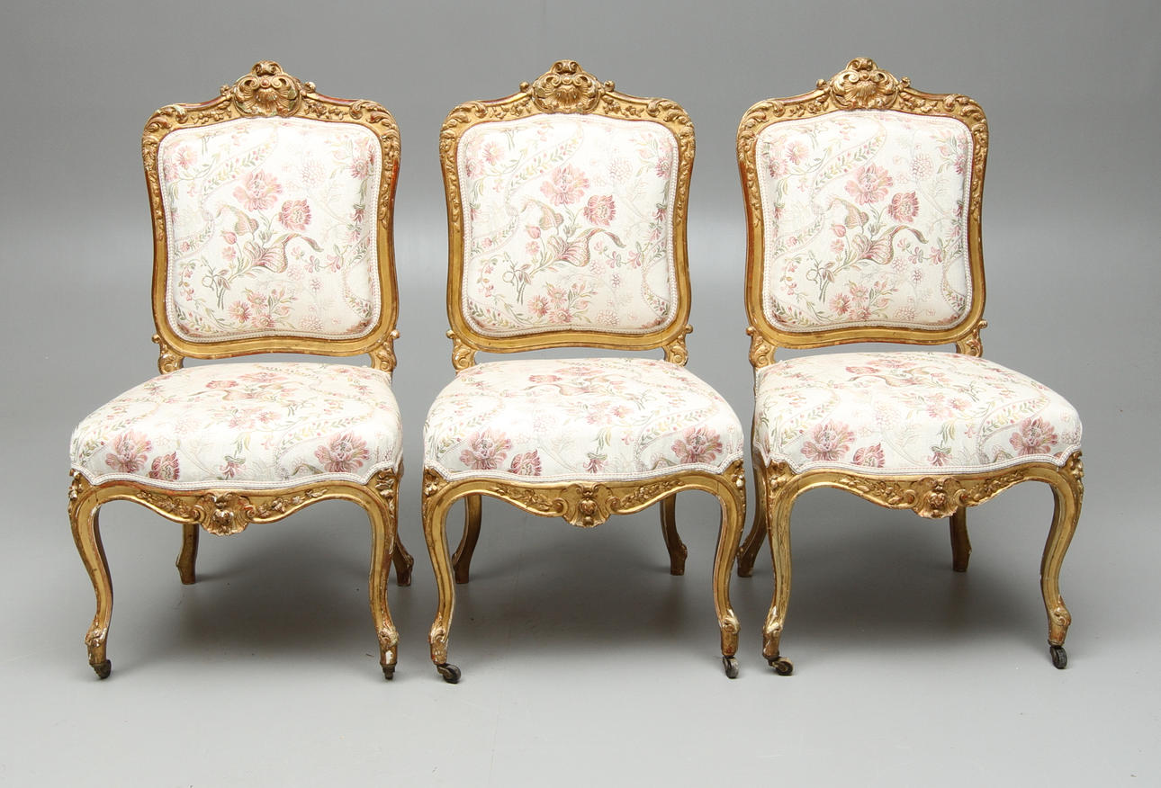STOLAR, 3 st, Louis XV-stil, förgyllda, 18/1900-tal.