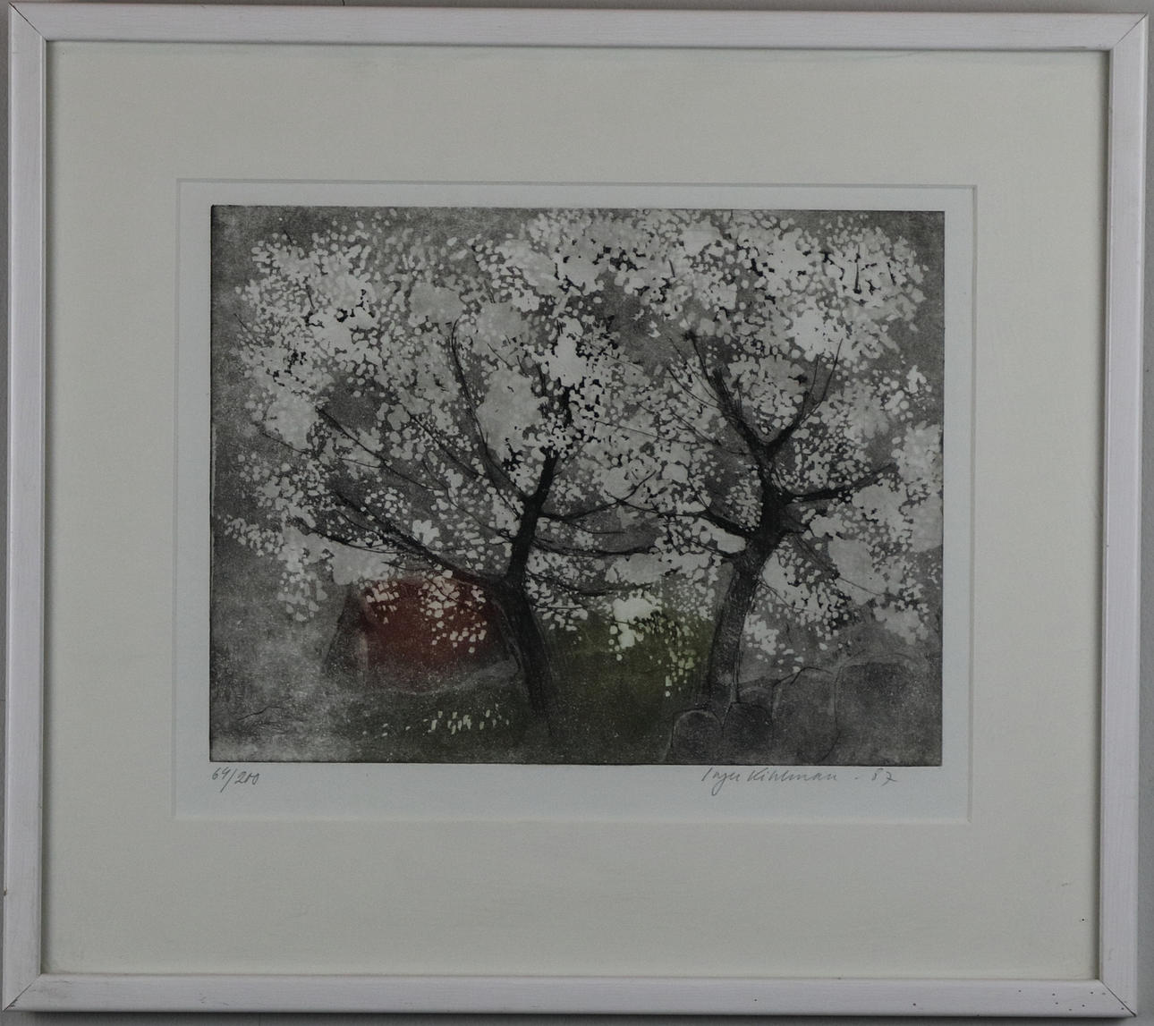 INGER KIHLMAN. Lithography 64/200, flowering tree, signed.