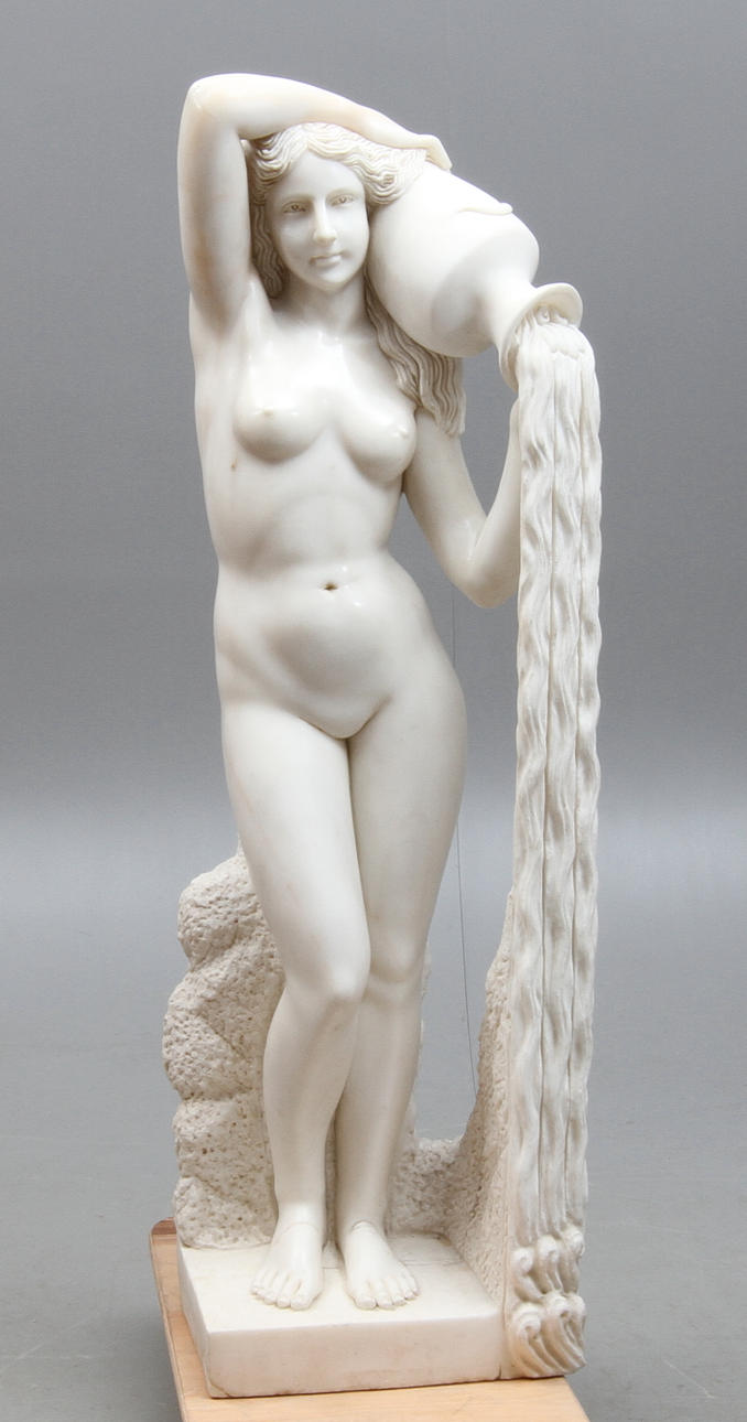 SKULPTUR, Alabaster, kvinna med amfora, 19/2000-tal.