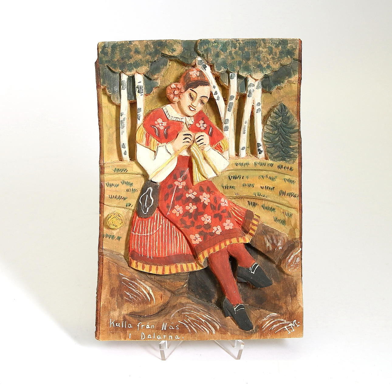 IDA MALM. Relief, "Kulla från Nås i Dalarna", signerad och daterad, Bergsjö 1941.