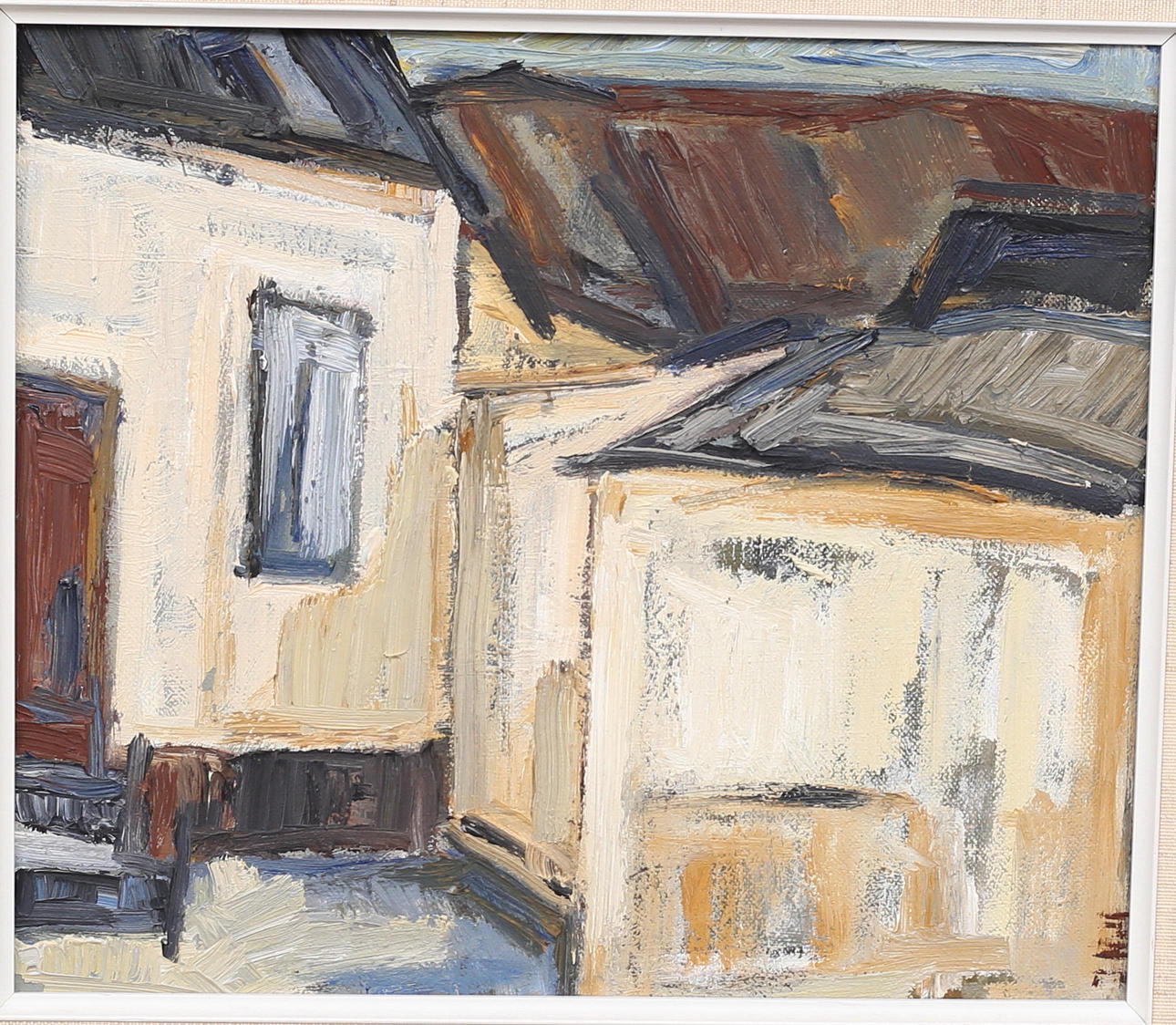 Unknown artist. House facade, oil on canvas, unsigned.