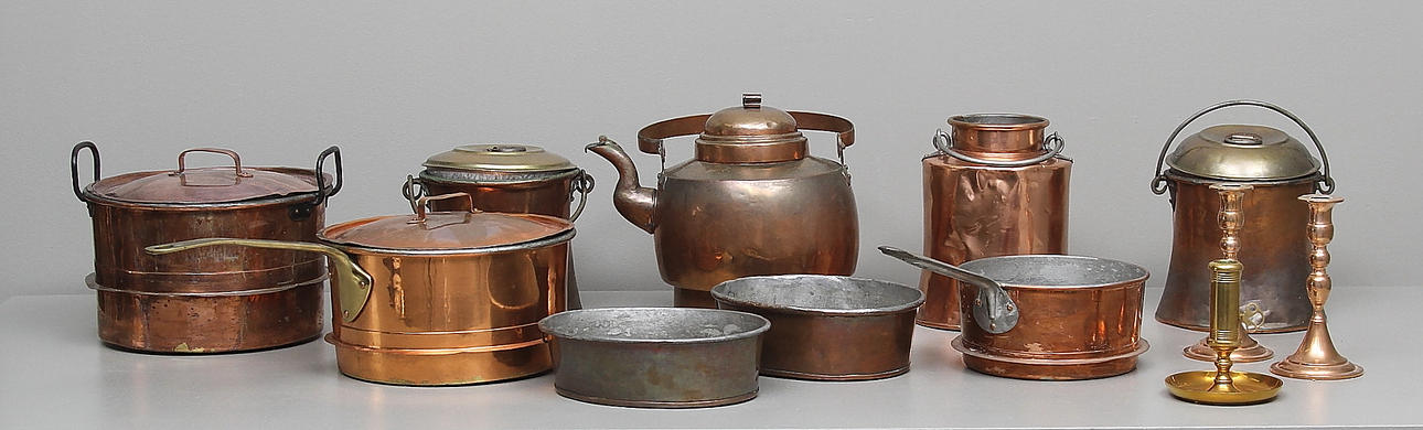 KOPPAR, ca 10 delar, 1800/1900-tal.