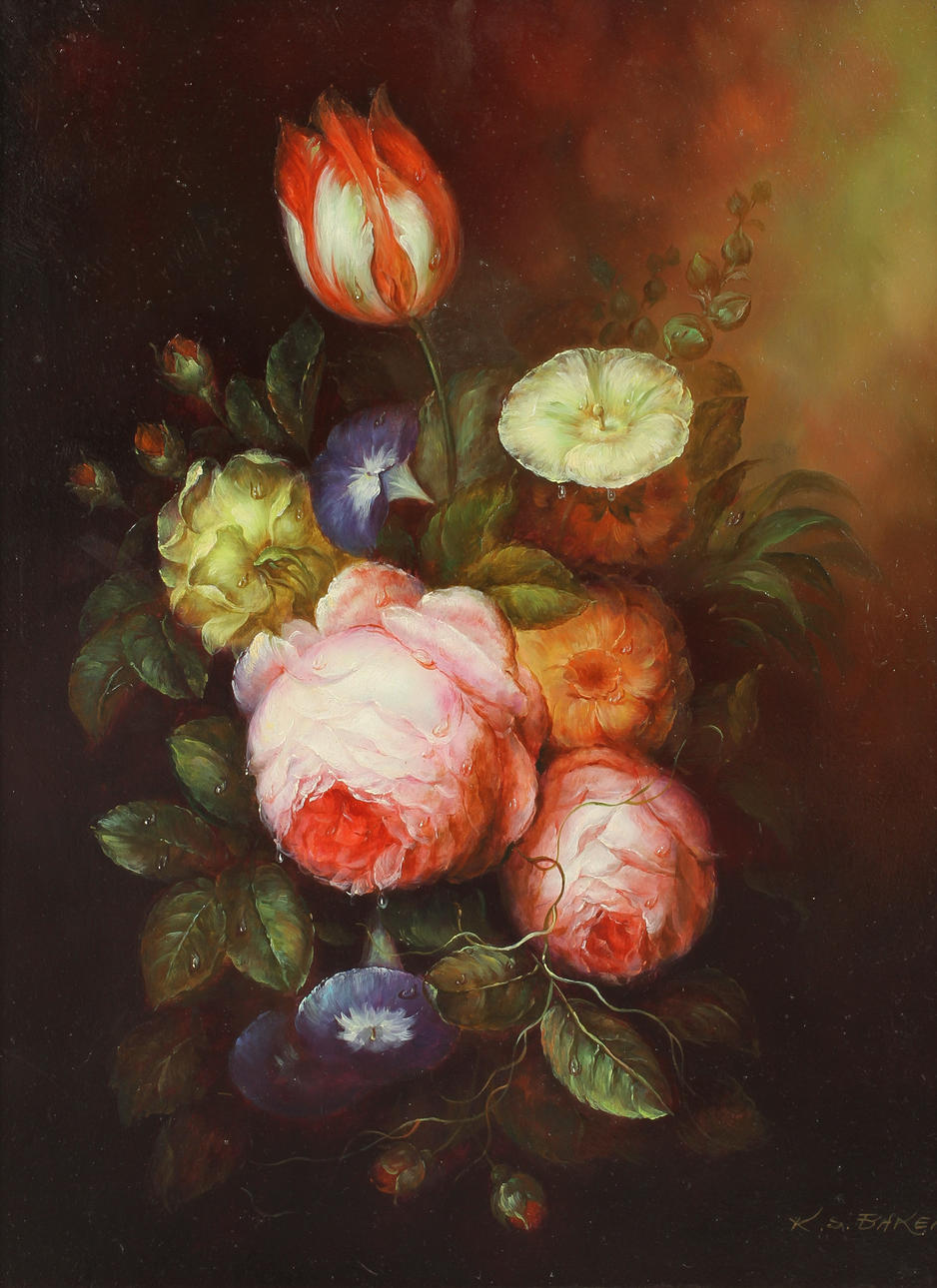 K S BAKER, olja på pannå, sign.