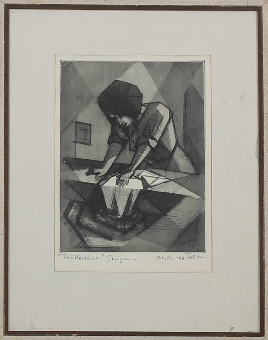 PART GRAFIK, 2 st. Olika motiv, Etsning/Färglitigrafi. Signerade Hillfon.