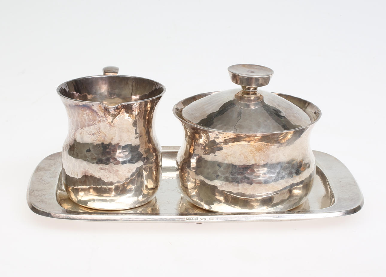 SILVER, Gräddkanna, sockerskål samt fat, Löfman Uppsala.