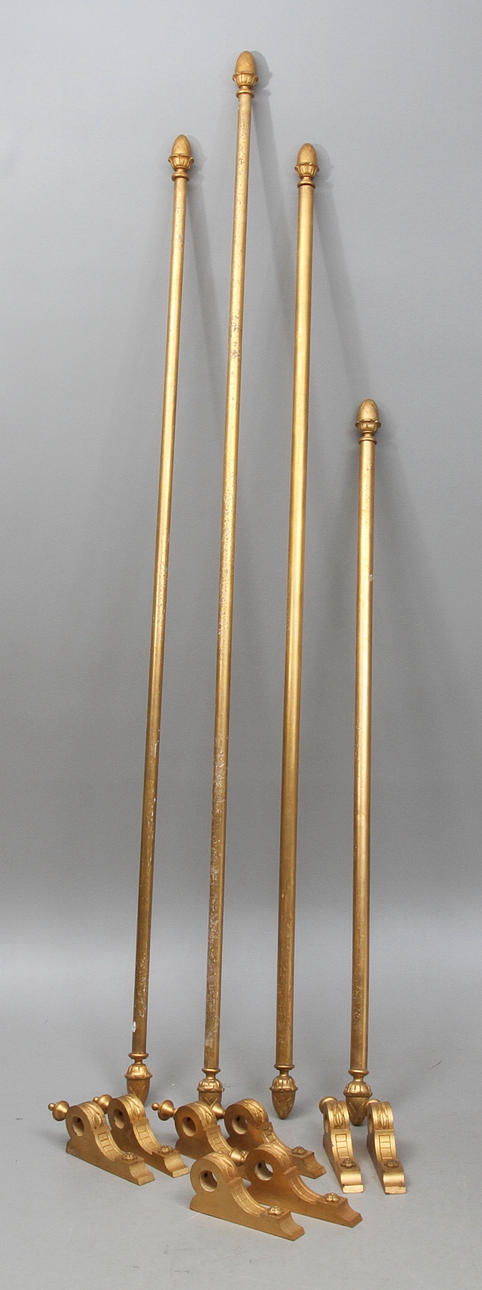 GARDINSTÄNGER 4 st samt vägghållare, 1900-tal.