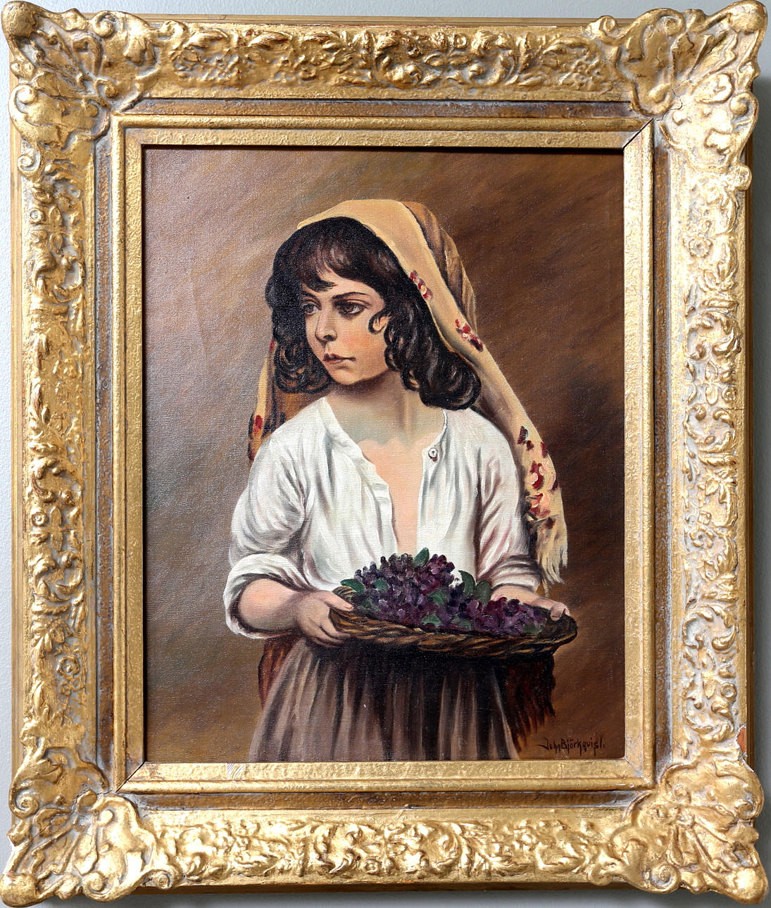 JOHN BJÖRKQVIST. OLJA på duk, Flickporträtt, signerad.