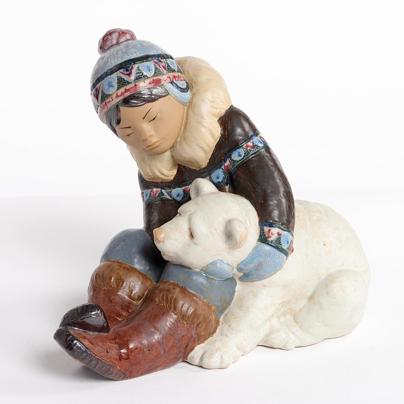 FIGURINE, ceramic, Eskimo with polar bear, Lladro.