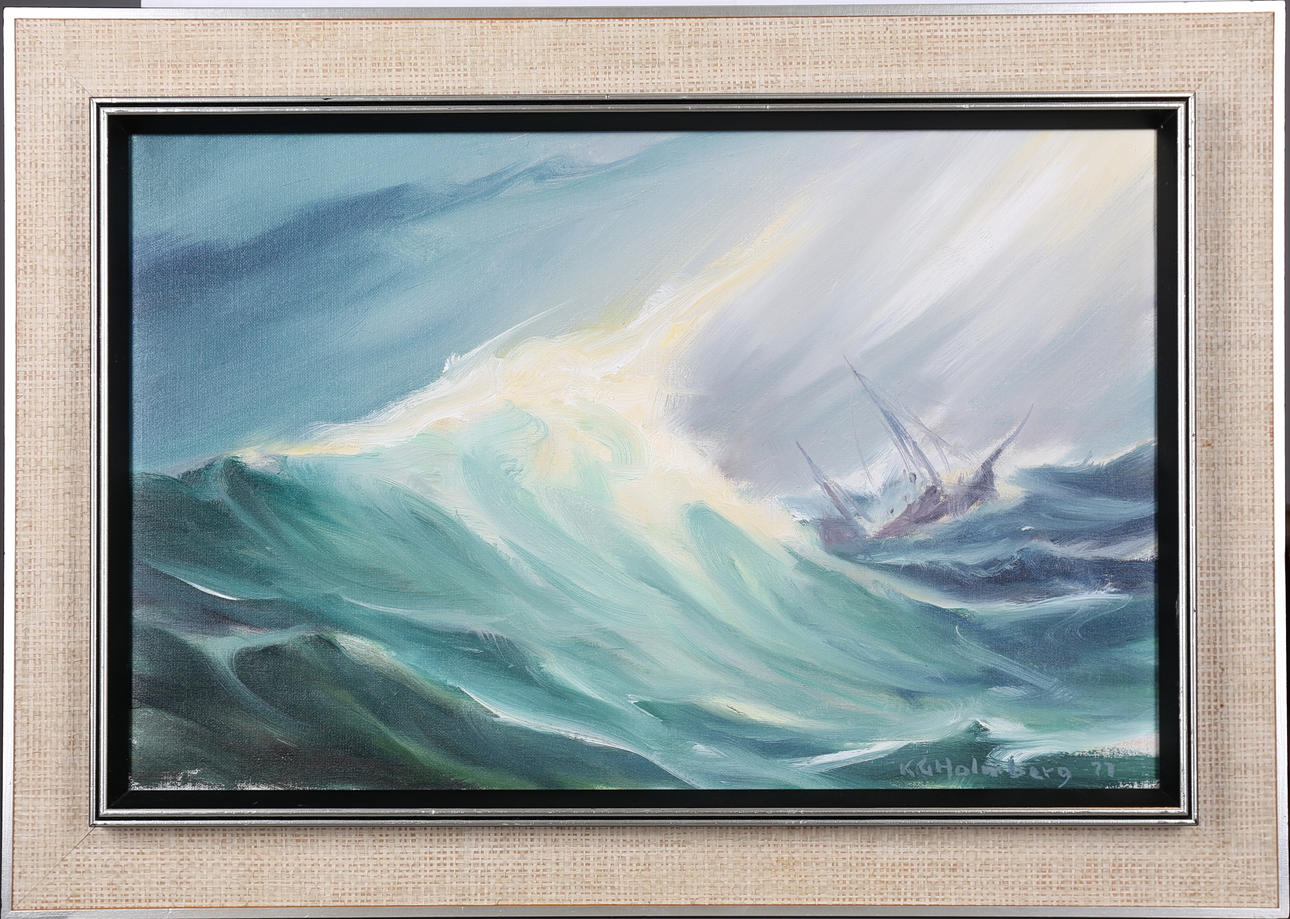 KARL GUSTAV HOLMBERG. Sjömotiv med fartyg. Olja på duk, signerad och daterad.