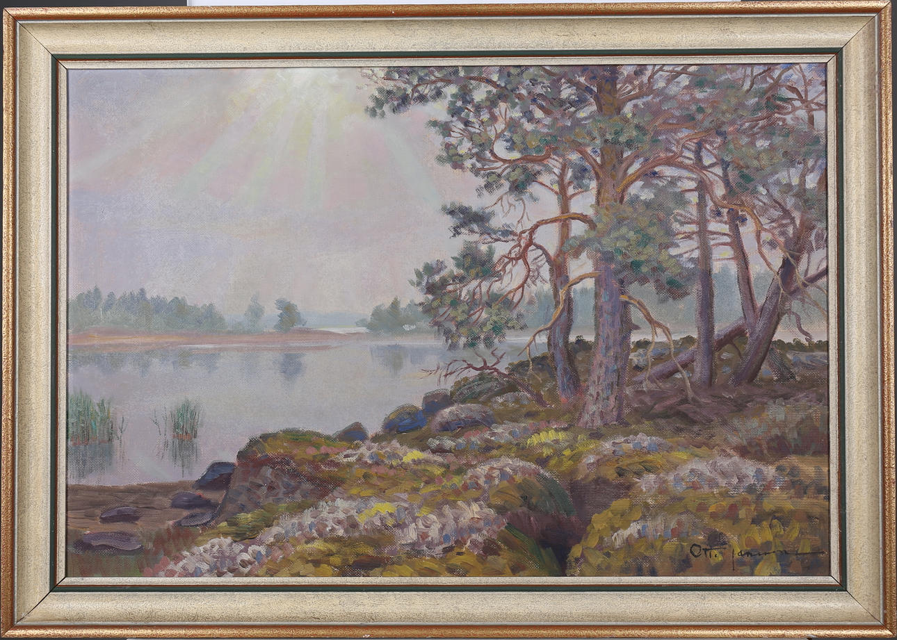 OTTO JANSSON. Landskap. Olja på pannå, signerad.