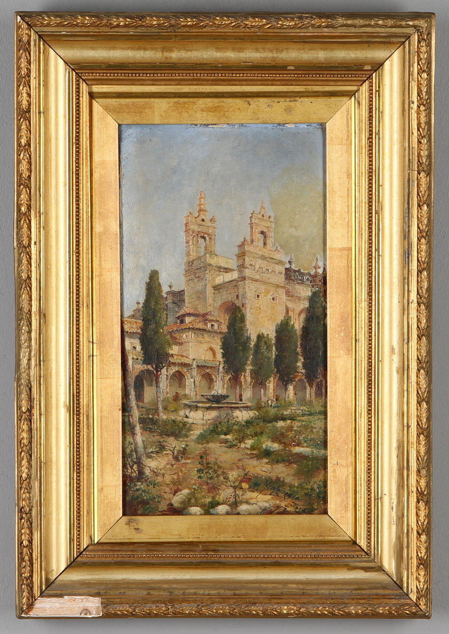 JOSÉ MONTENEGRO CAPELL. TILLSKRIVEN. Motiv från Jerez, olja på pannå, signerad och daterad.