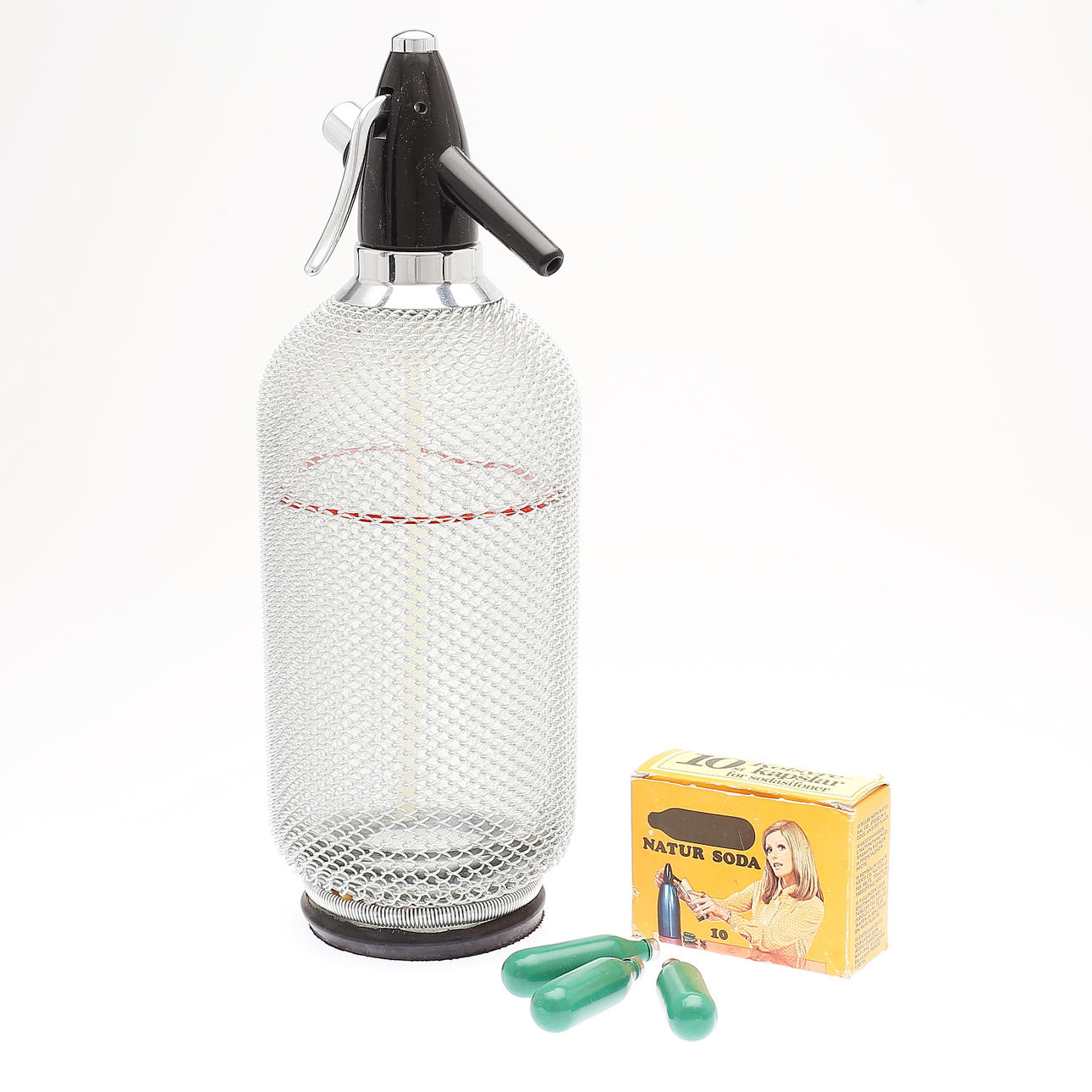 SIFON, med kolsyrepatroner, glas, metall, plast.