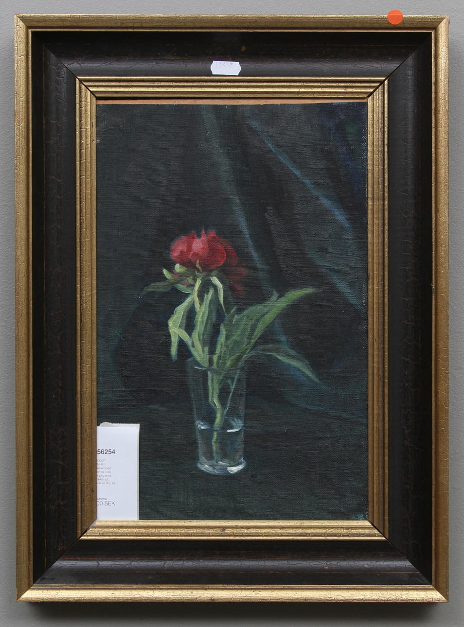 RUDOLF LÖNNE. Stilleben med blomma i vas. Olja på pannå, uppklistrad. Signerad R.L.