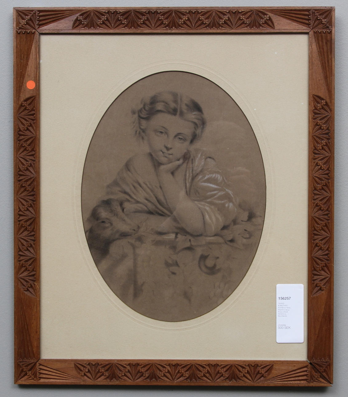 OKÄND KONSTNÄR. Porträtt av flicka. Påskrift a tergo Rosa Leksell, Hedemora. Blandteknik.