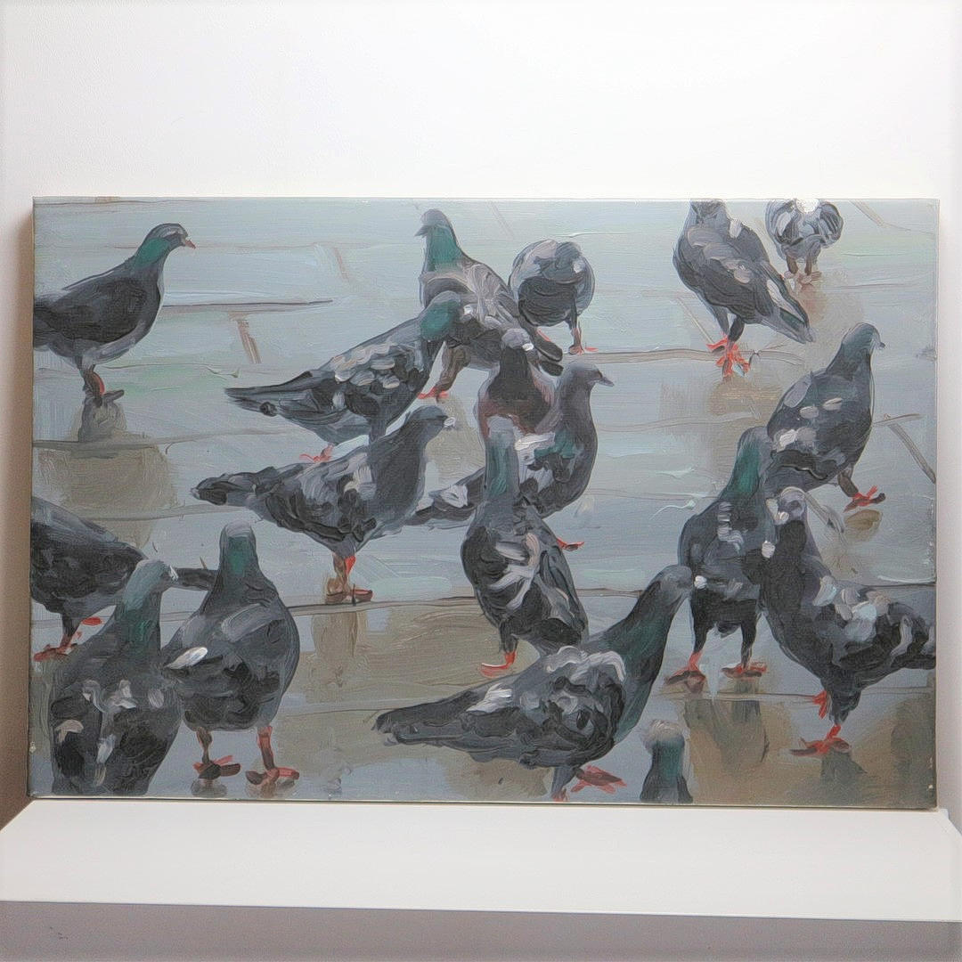 JAN DE VLIEGHER. ÖLGEMÄLDE "PIGEONS 2".