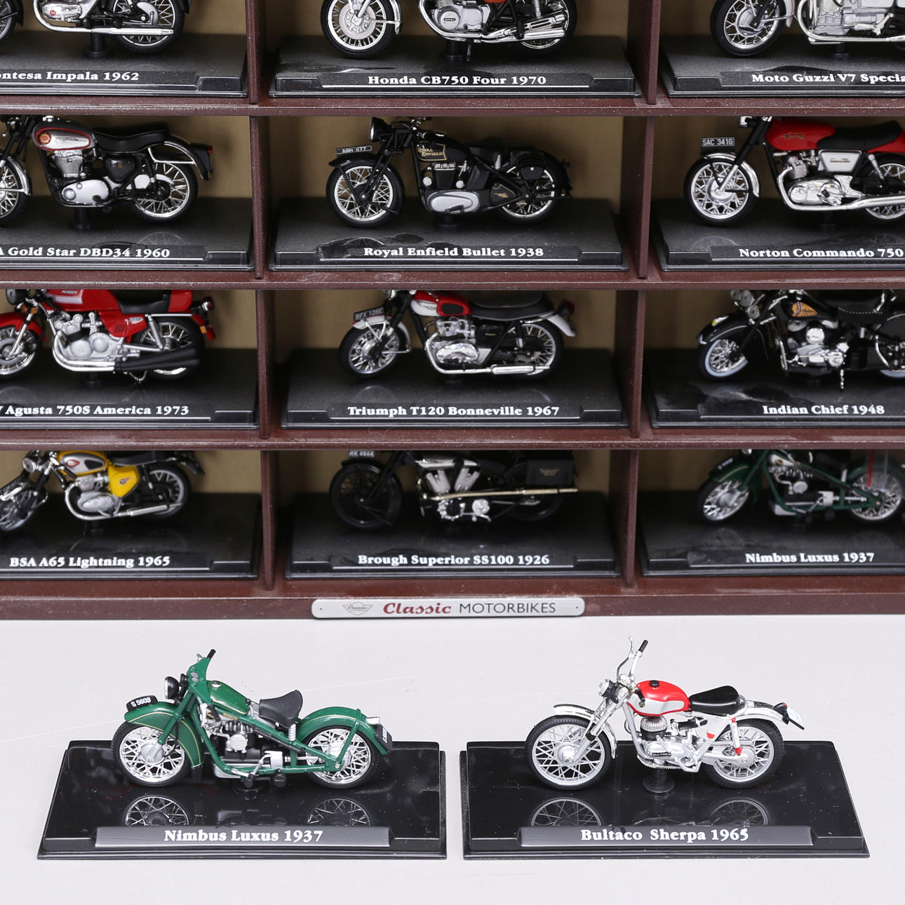 CLASSIC MOTORBIKES, with shelf, 1900/2000s.