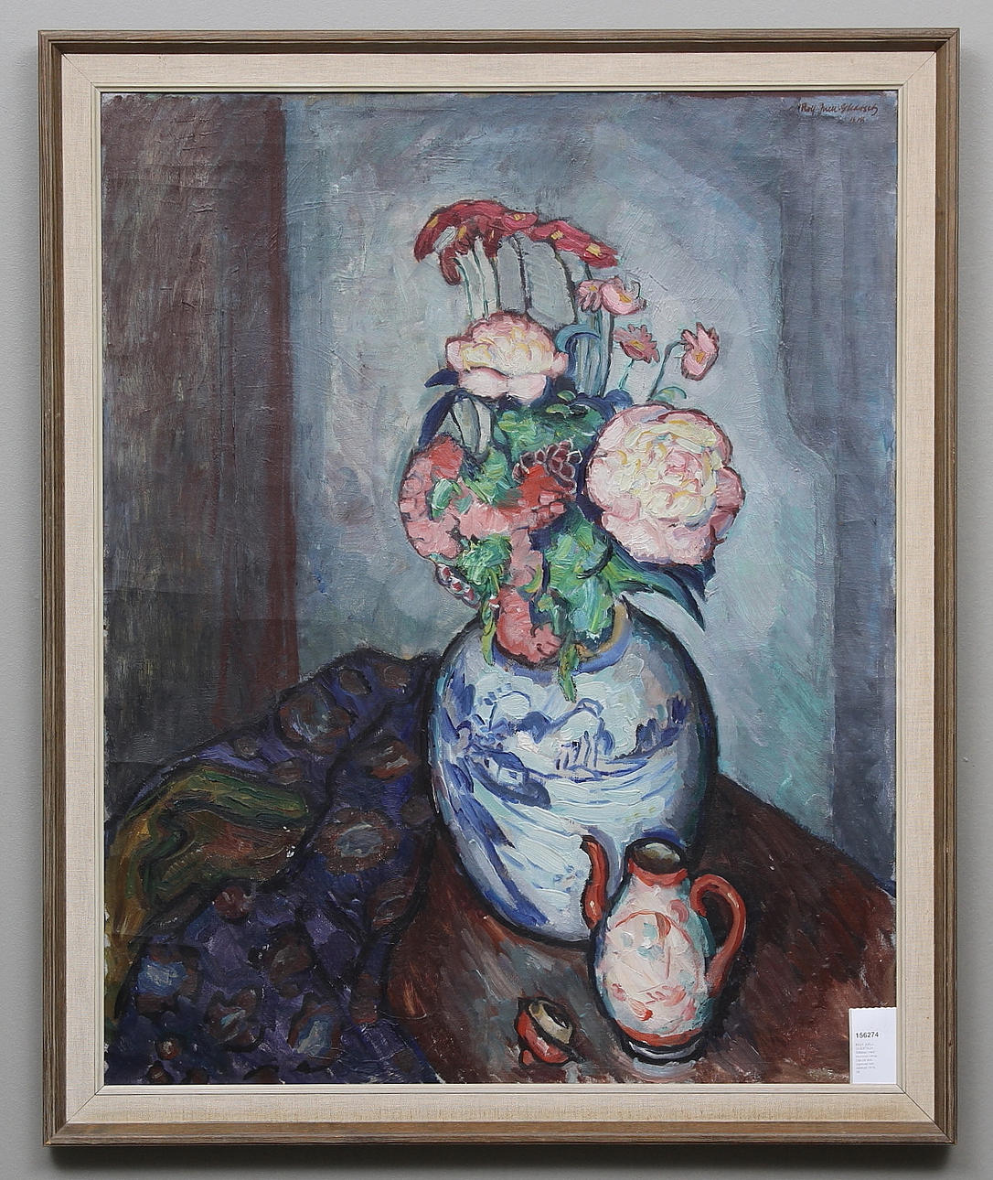 ROLF JUELL GLEDITSCH. Stilleben med blommor i krus. Olja på duk, signerad och daterad 1918.