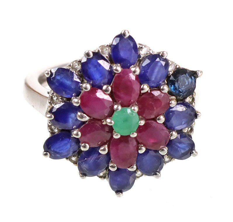 SAFIR - RUBIN - SMARAGDRING, SILVER 925.