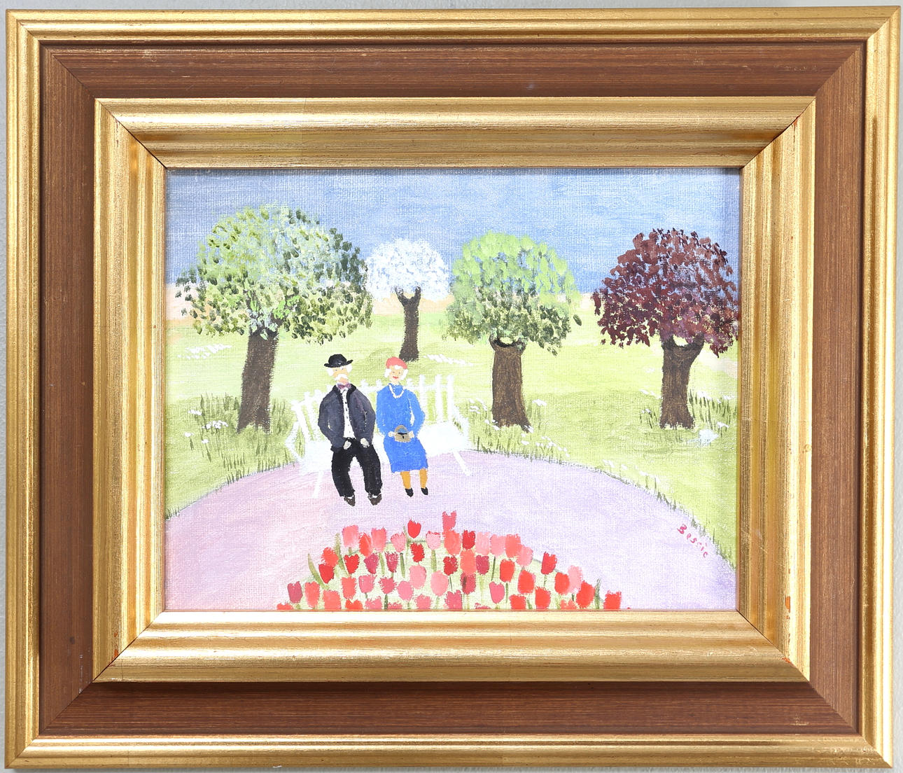 BESSIE JOHANSSON. OLJA på duk, "Parksoffan", signerad.