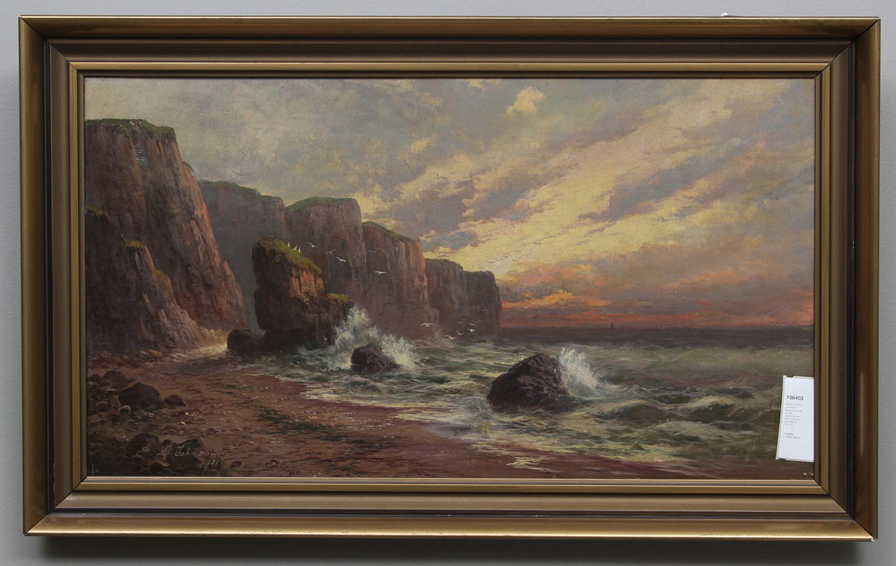 SIDNEY YATES JOHNSON. Klippig kust. Olja på duk, uppklistrad på pannå. Signerad och daterad 1901.