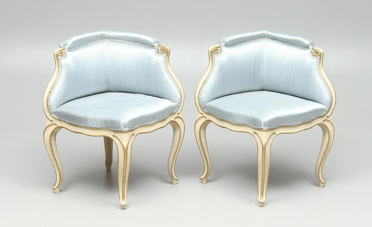 PUDERSTOLAR, 1 par, rokokostil, 18/1900-tal.