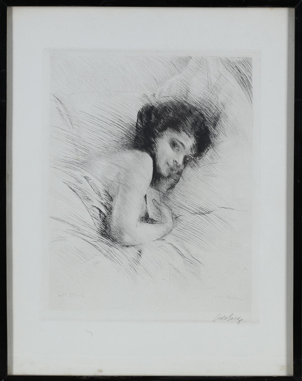 OTTO GOETZE. "Der Brief", etching, signed.