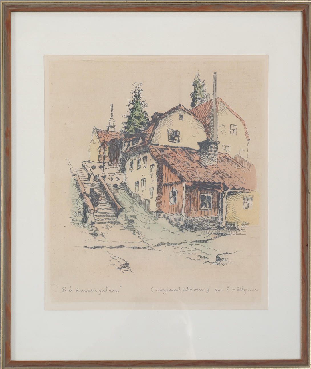 ERNST HÄLLGREN. "Rådmansgatan", originaletsning, signerad.