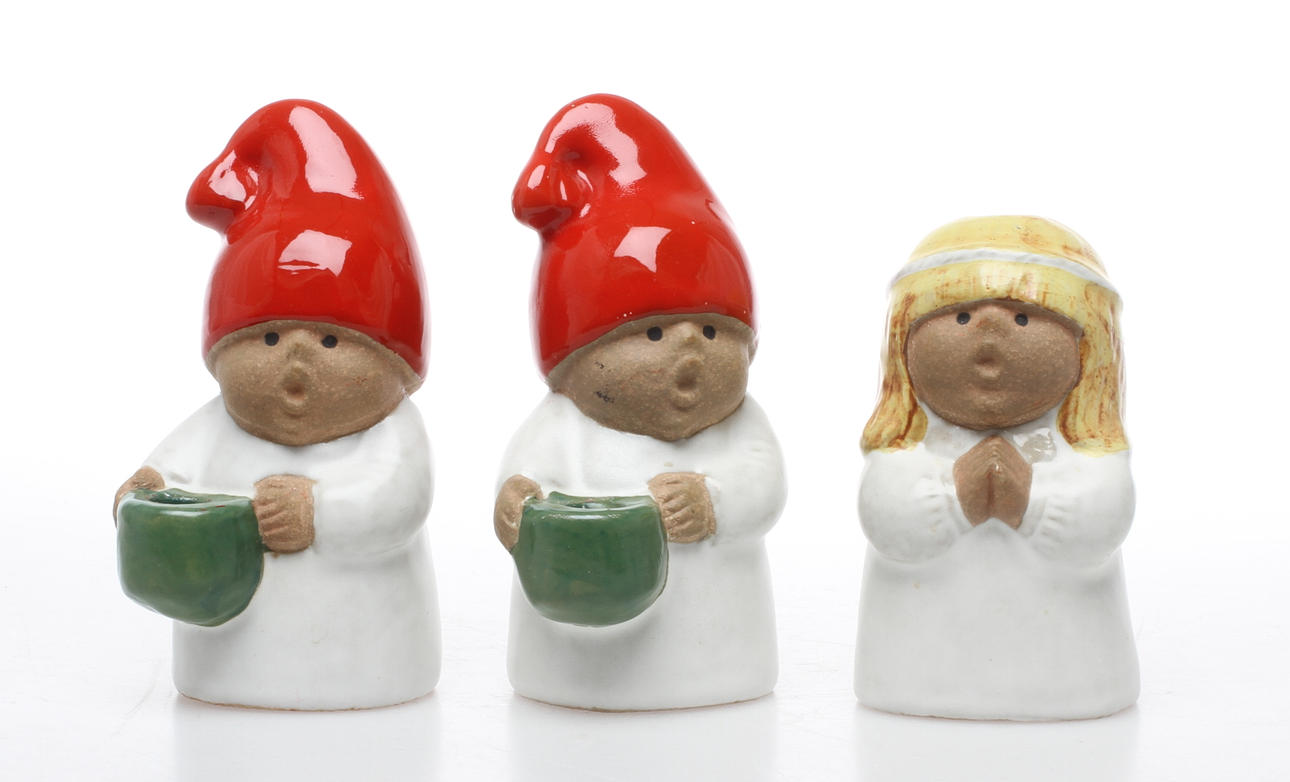 LJUSSTAKAR 3 st, keramik, "Advent" Lisa Larson Gustavsberg.
