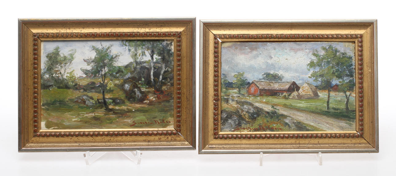 SEVERIN NILSSON. 2 st. Enligt a tergo motiv från Asige, olja på duk, signerade.