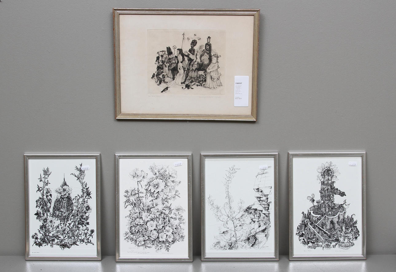 ANN MARGRET DAHLQUIST-LJUNGBERG. 5 st, varav en etsning "Den blinda fursten" samt 4 st grafiska blad.
