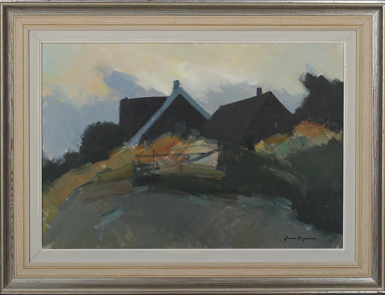 ARNE ASPELIN. Gårdar. Olja på duk. Signerad Aspelin.