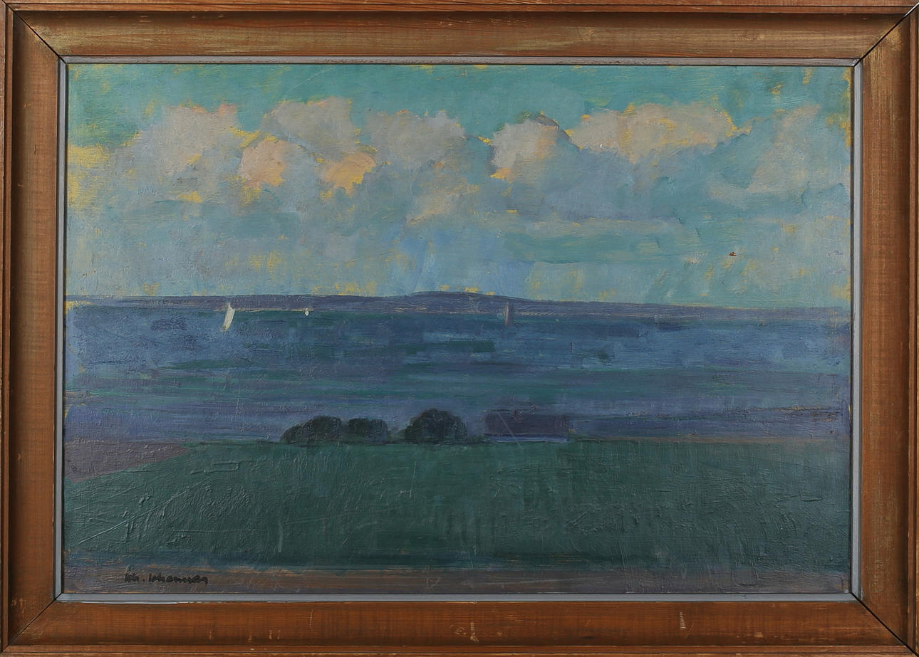 JOHAN JOHANSSON. Motiv från Skälderviken. Olja på pannå. Stämpelsignerad Joh Johansson.