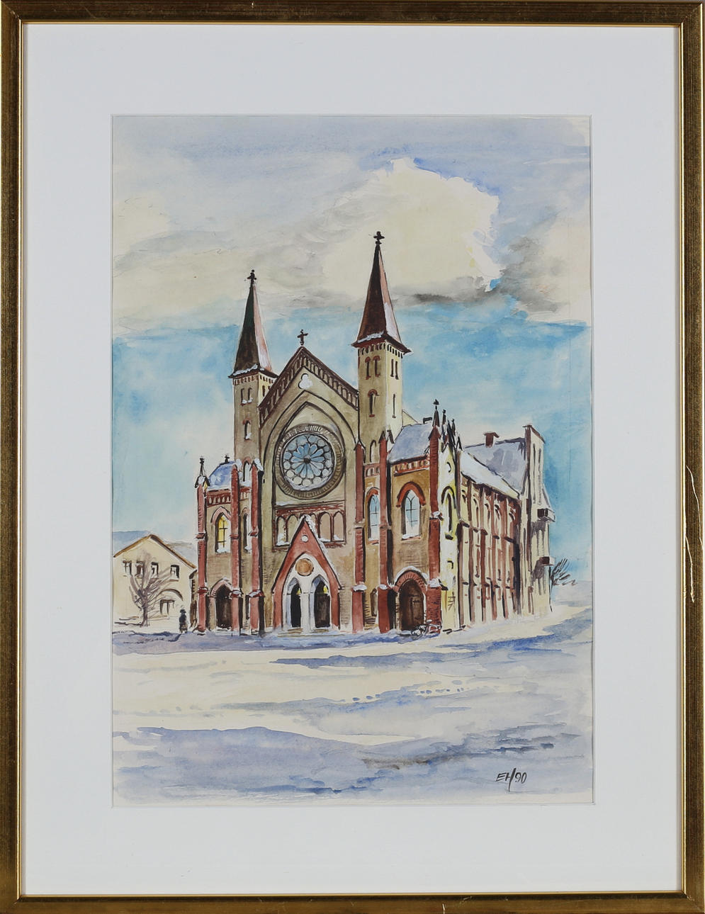 ERIK HOLMGREN. Gable motif, 5 pcs., watercolour, monogram signed EH and dated -90.