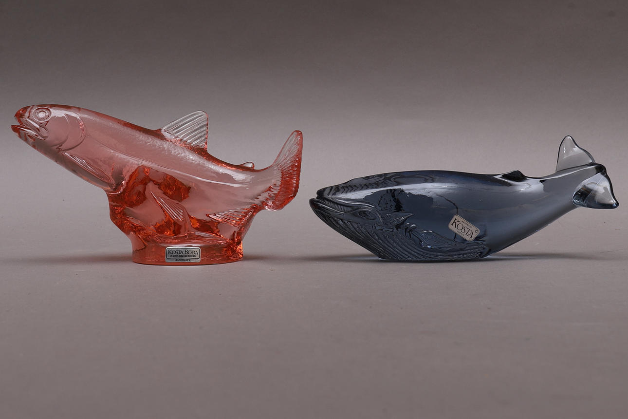 FIGURINES, 7 pcs, glass, WWF, Paul Hoff, Kosta Boda. Glass