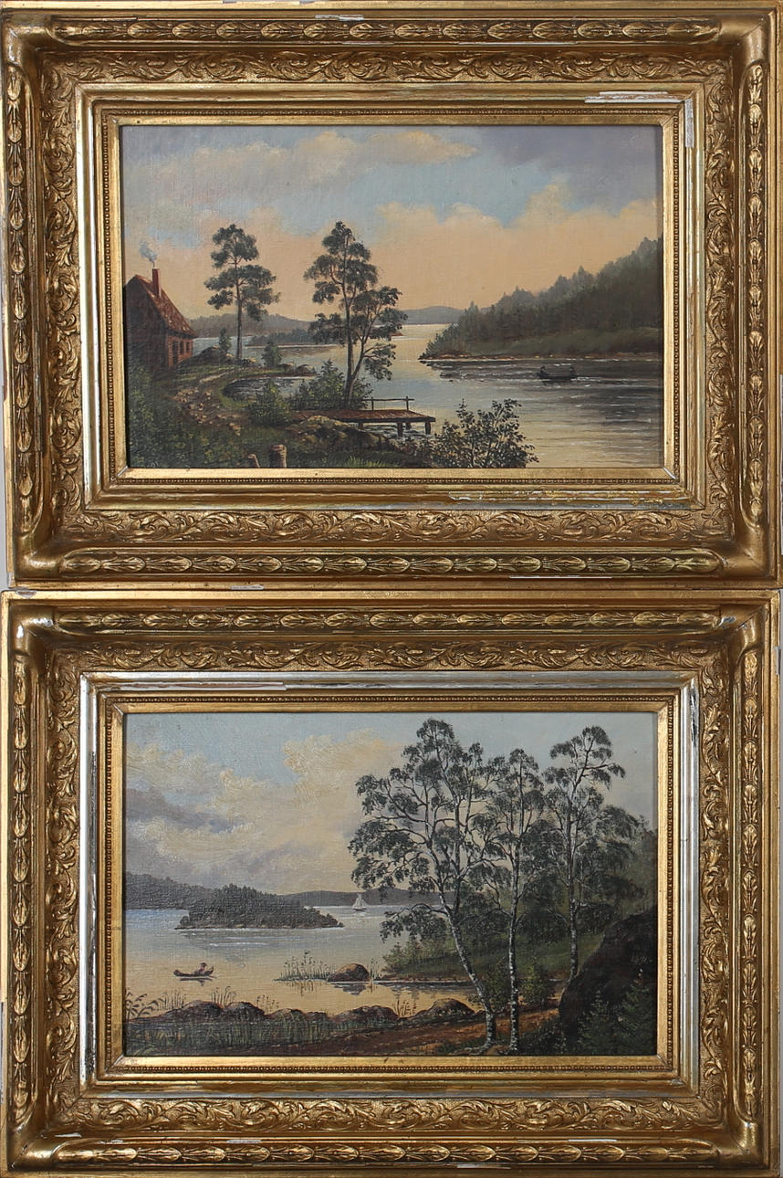 OIDENTIFIERAD KONSTNÄR, Olja på duk, 2 st, signerade GA.