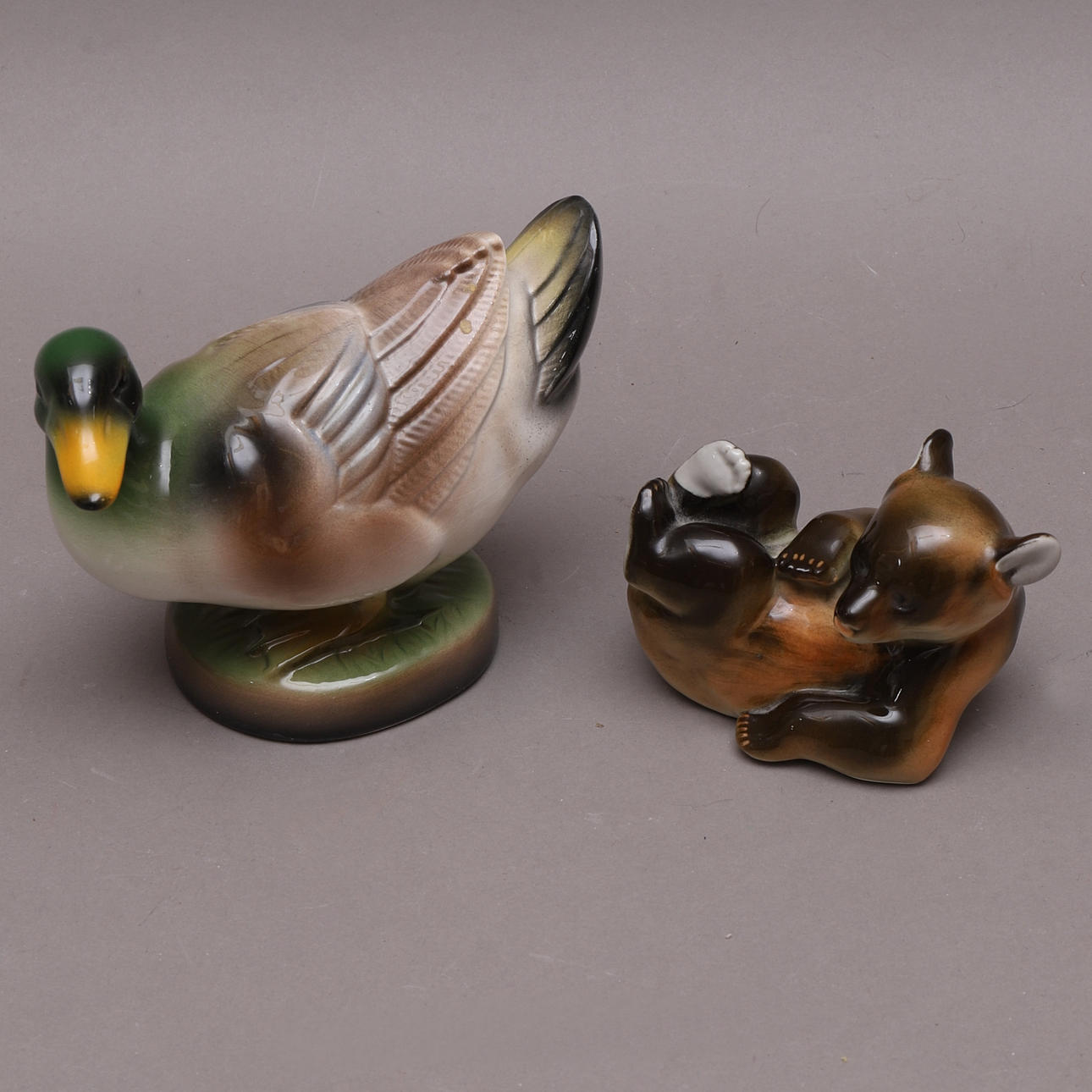 FIGURINES, 2 pcs, bear & duck, i.a. Lomonosov USSR.