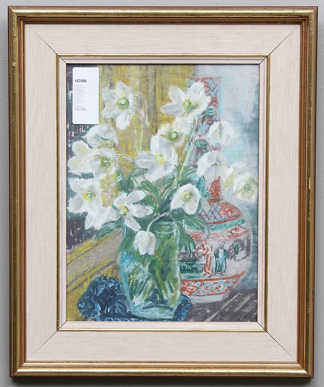 MARY-ANN TOLLIN-VERDE. MARY-ANN TOLLIN-VERDE. Stilleben med vita blommor. Pastell på rispapper. Signerad MTV.