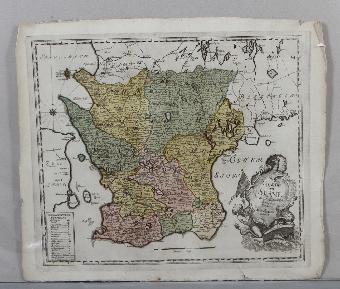 KARTA, G. Biurman, "Charta öfwer Skåne. Med Konglige Maj:ts nådigaste Privilegio. Utgifwen af Kong. Landtmäteri Contoiret.".