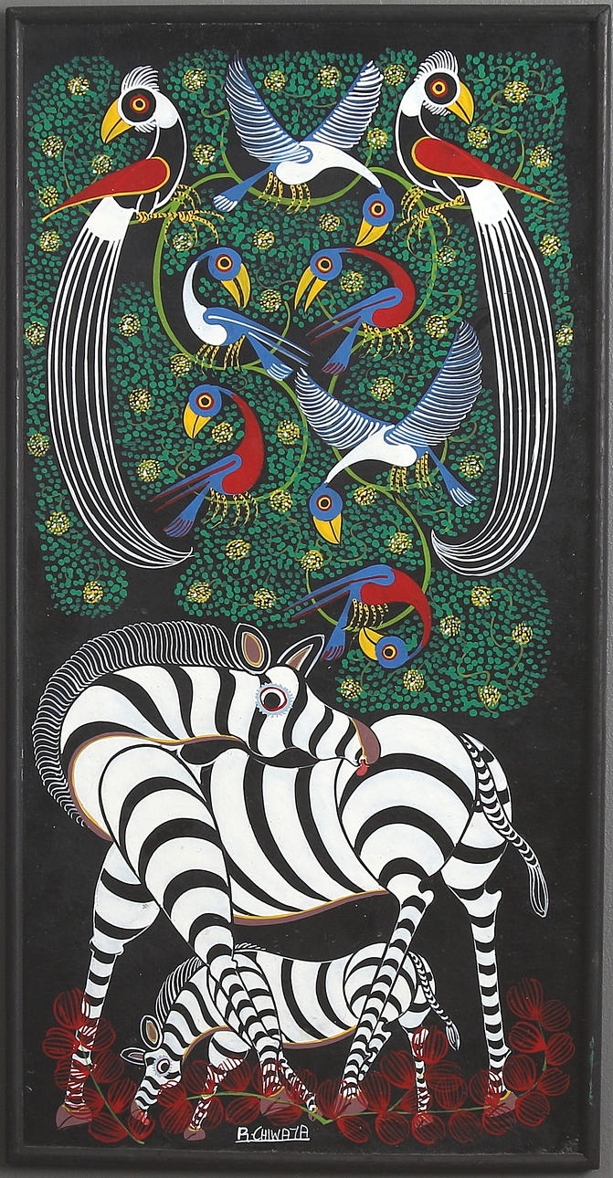 RAJABU CHIWAYA. Lackfärg på pannå, Tinga Tinga. 1900-tal.