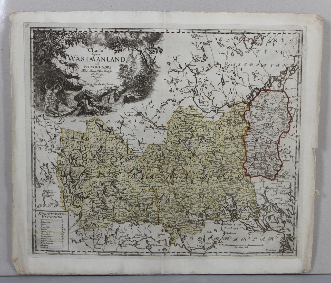 KARTA, G. Biurman, "Charta öfwer Wästmanland och Fierdundra. Med Konglige Maj:ts nådigaste Privilegio. Utgifwen af Kong. Landtmäteri Contoiret.".
