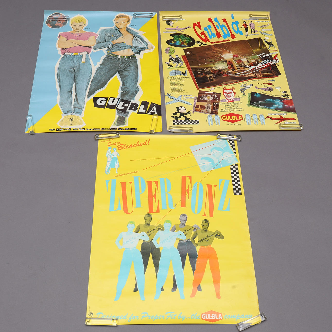 PLAKATER, 3 stk, print, Gule & Blå Jeans.