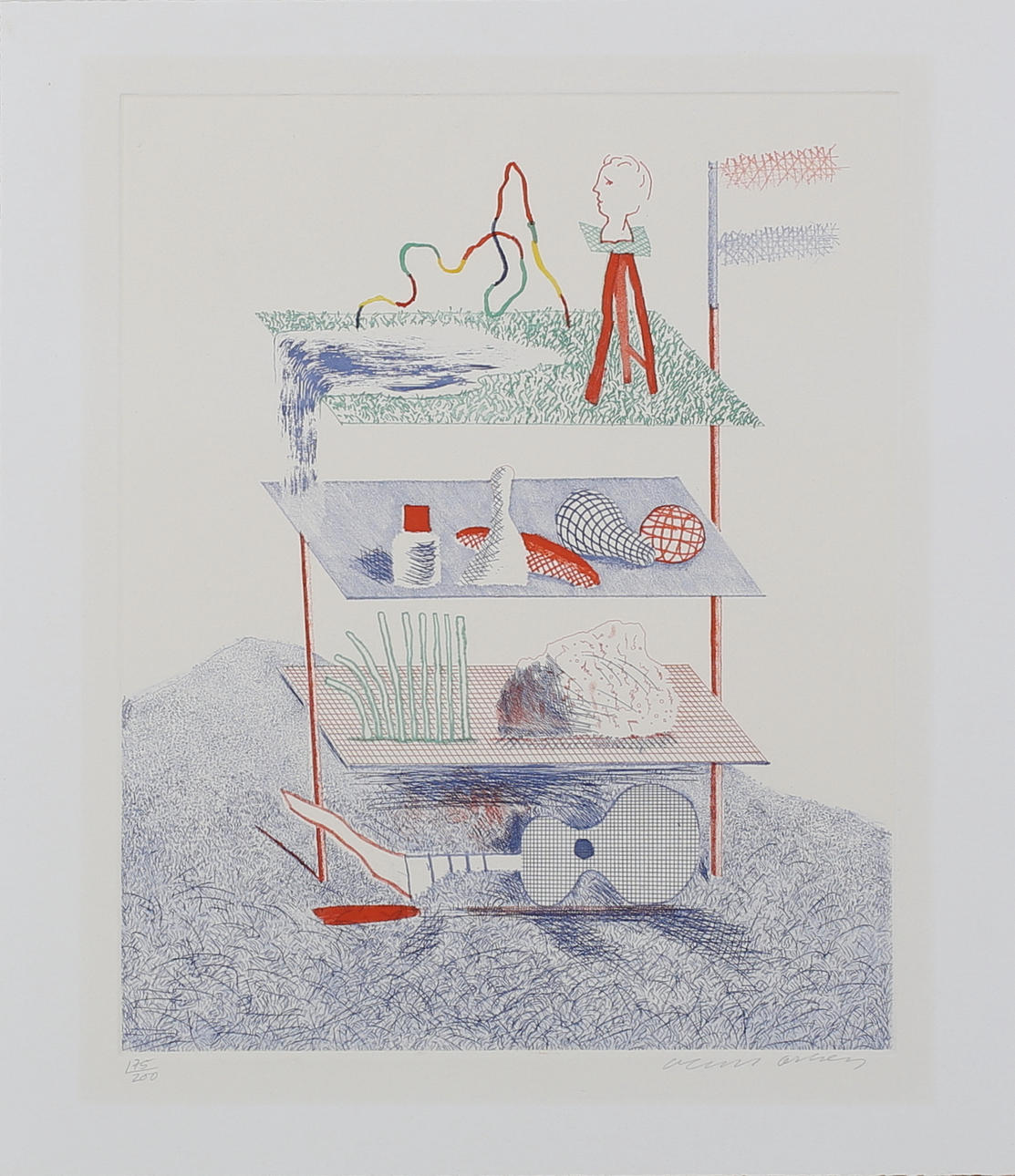 DAVID HOCKNEY. "Serenade" ur The Blue guitar, -76. Färgetsning/akvatint. Signerad. 175/200.